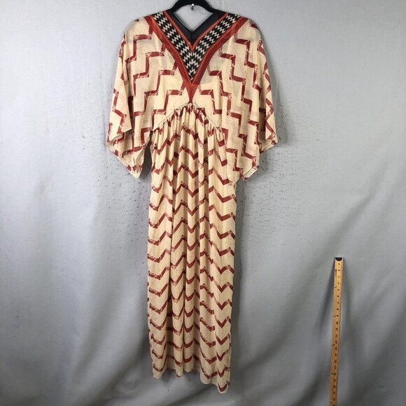 Soft Surroundings Dress Womens XS Multicolor Chevron Kaftan Maxi Boho Beaded - Picture 2 of 16
